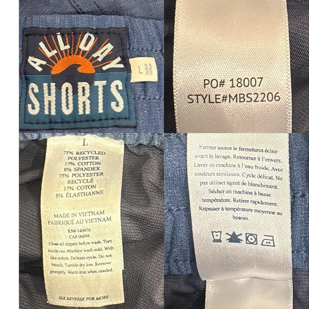 Faherty Mens All Day Short Blue Heathered Elastic Waist Stretch Large Gorpcore